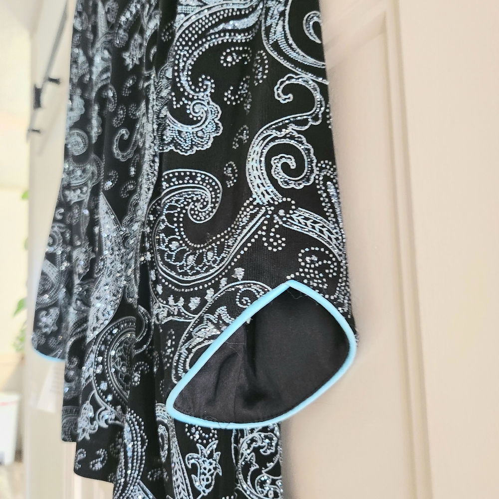Alex Evenings 2 Piece Glitter Paisley Tank Jacket Set Black Blue Womens S New - Picture 4 of 12